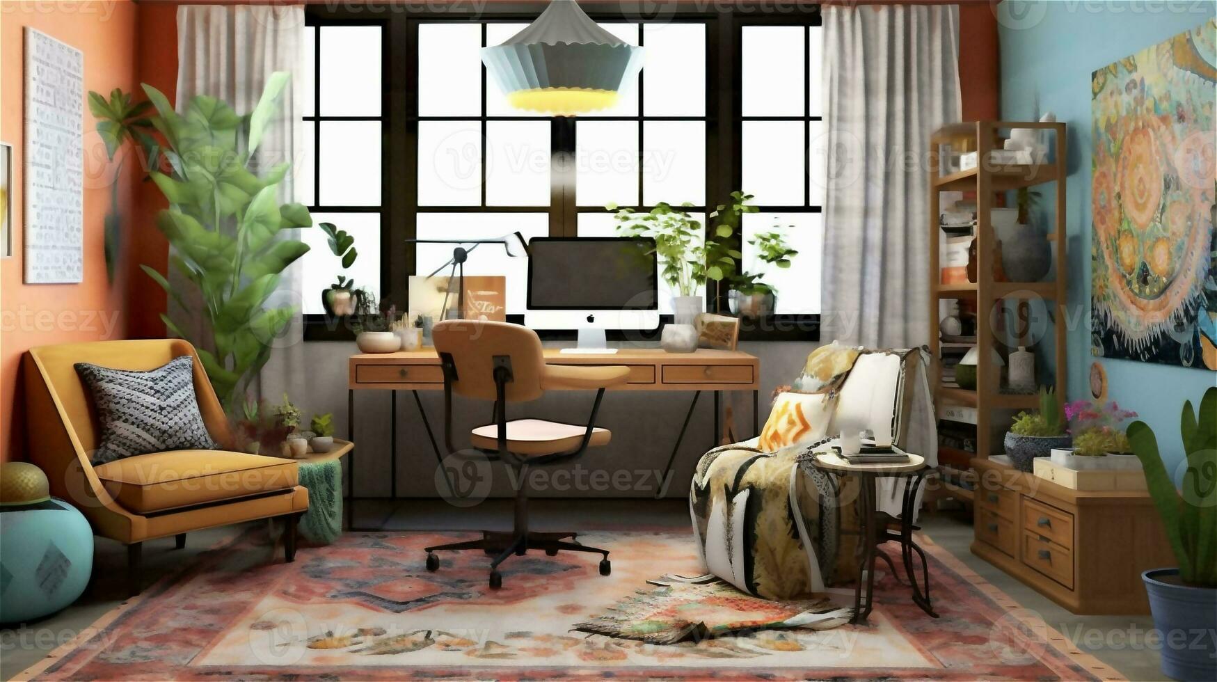 Generative AI, Boho-Chic Workspace photo