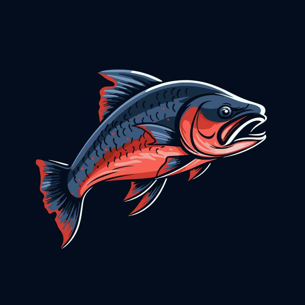 ilustración de salmón pescado en un oscuro antecedentes. vector ilustración. Mariscos pescar