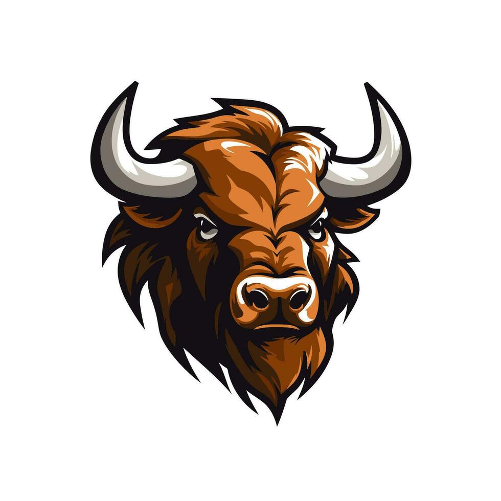 Bison head mascot. Vector illustration of buffalo head mascot isolated on white background.