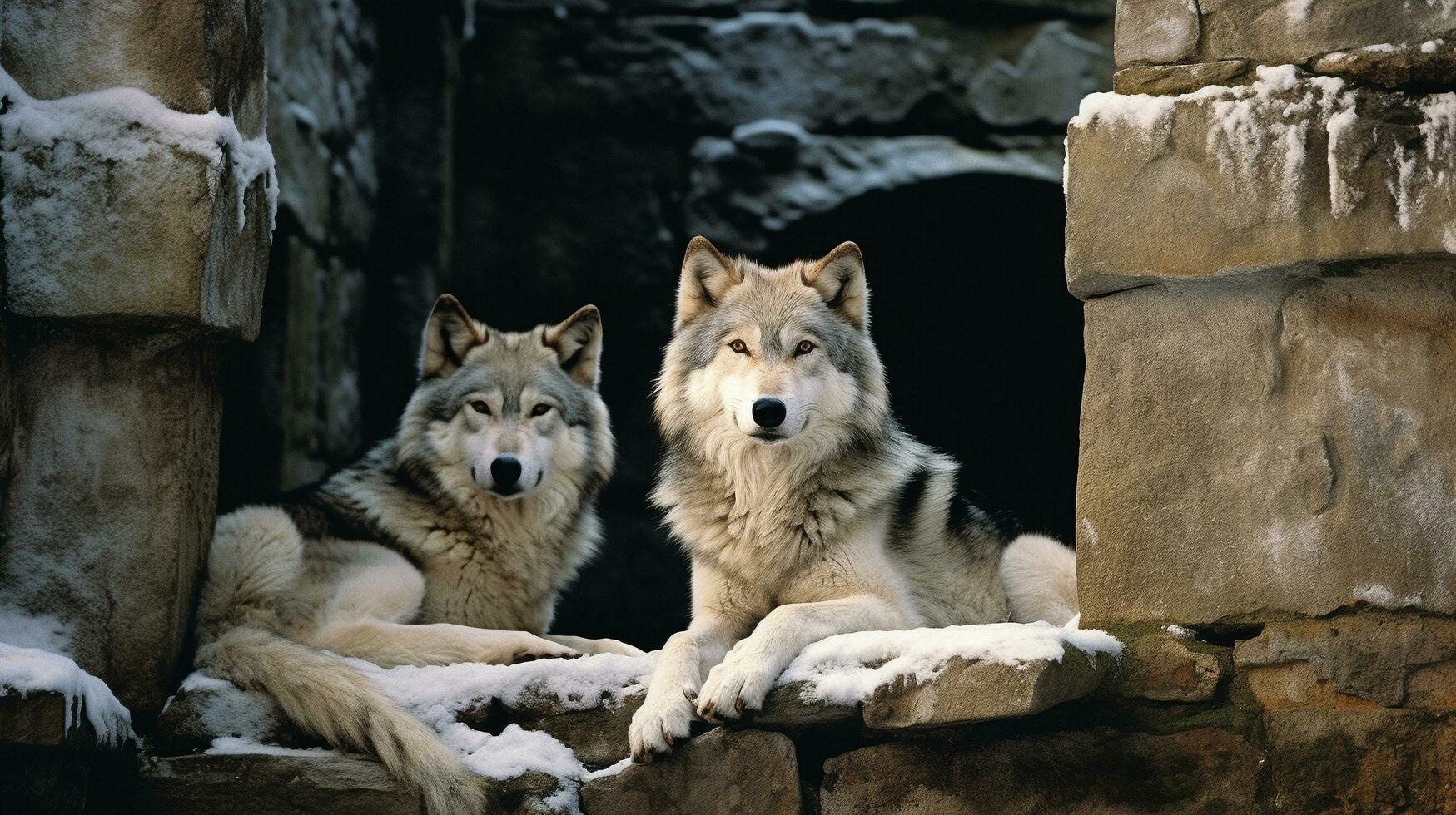 Echoes of Eternity Wolves, Guardians of the Ruins, AI Generative photo