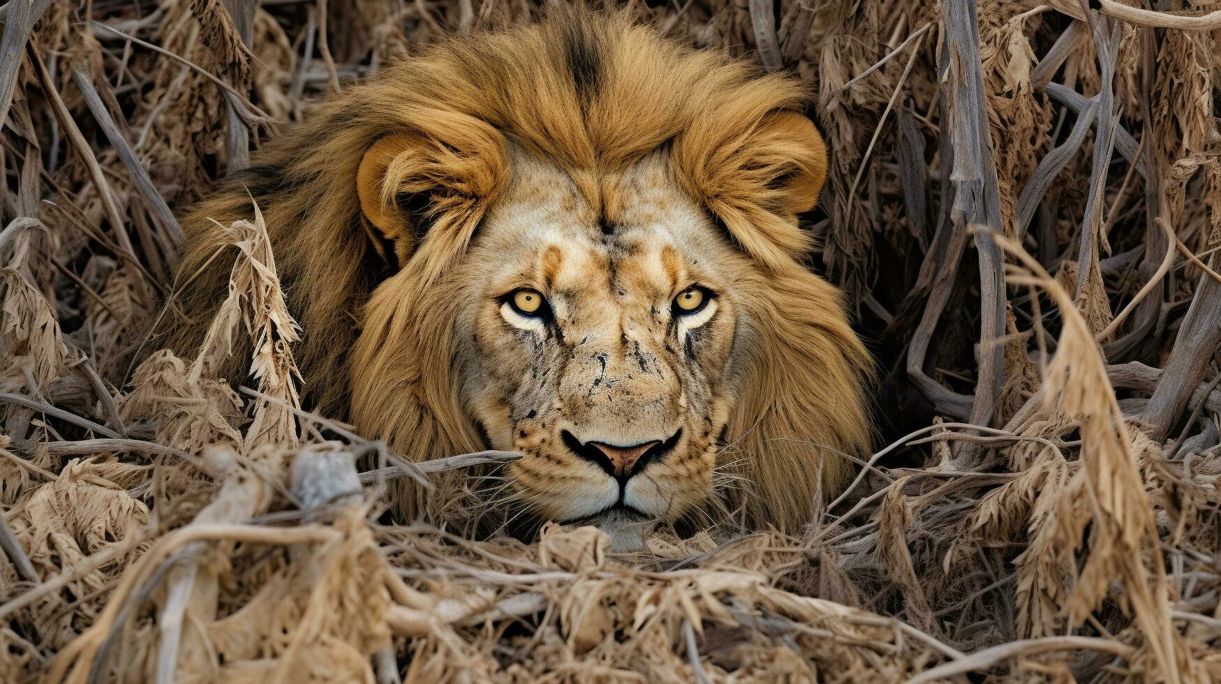 Mastery of Concealment The Lion's Camouflage, AI Generative photo