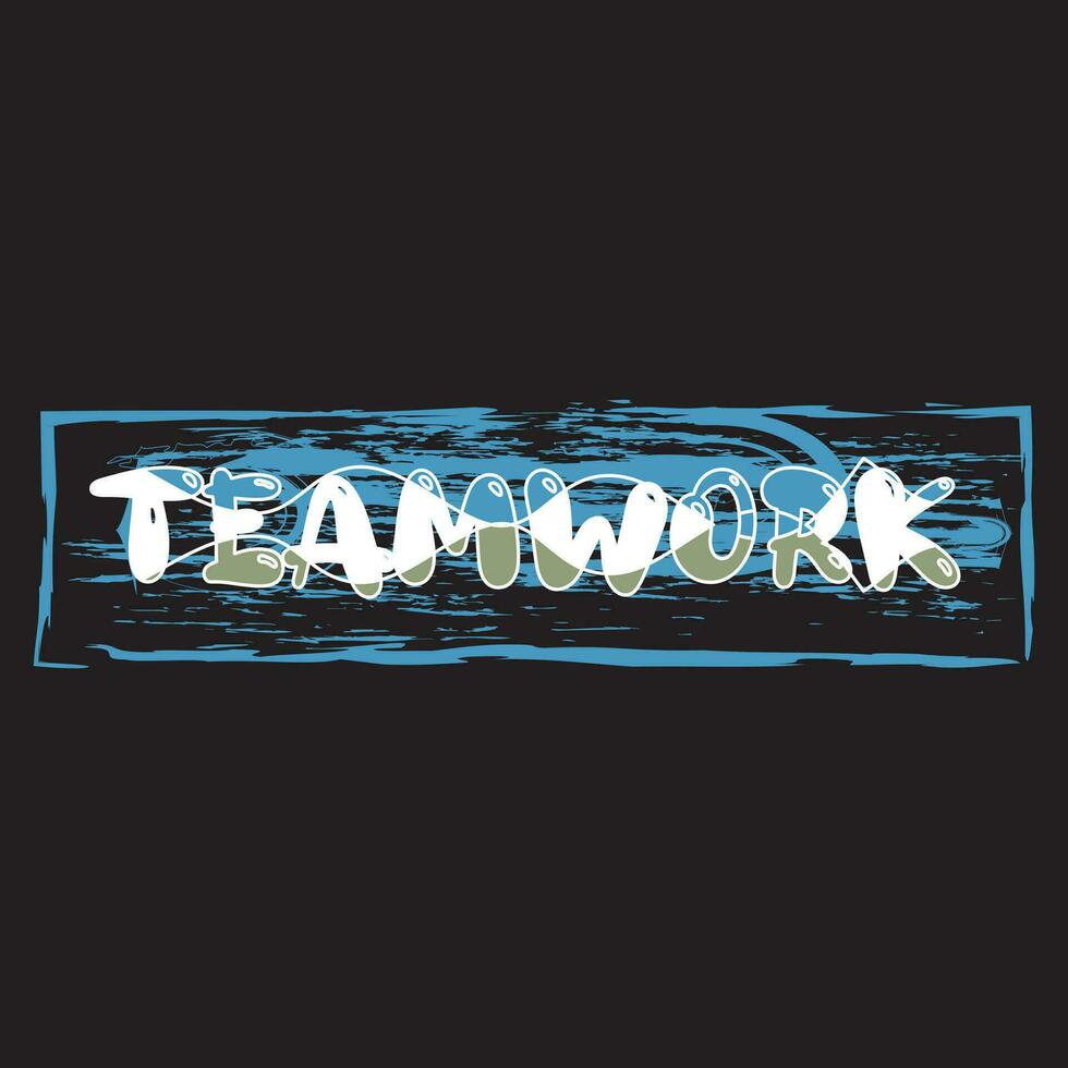 Teamwork lettering text typography dark t shirt design on black background vector