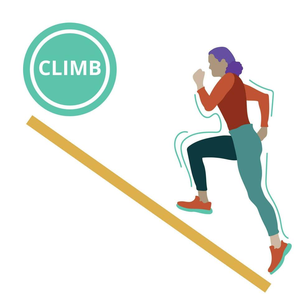 Girl runner climbs up. Vector illustration in flat style