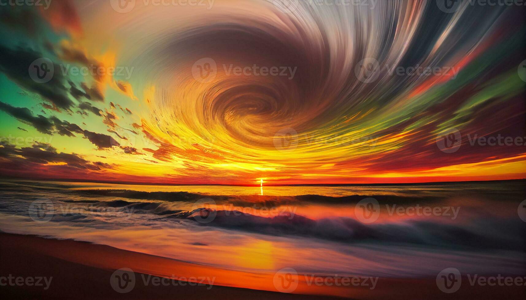 Generative AI, Clouds in Motion A Long Exposure Sunset over the Mountains photo