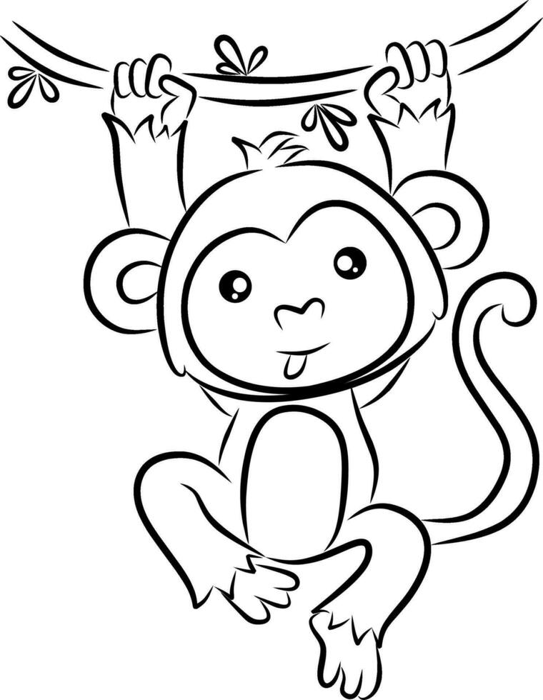 Monkey line art for coloring book page vector