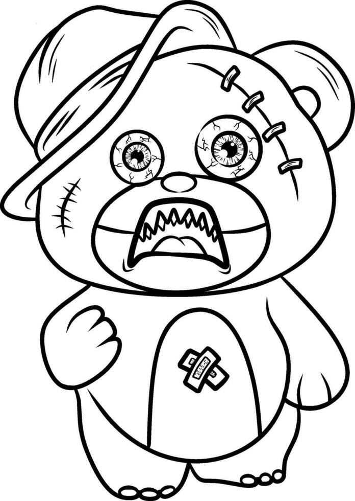 scary teddy bear line art vector