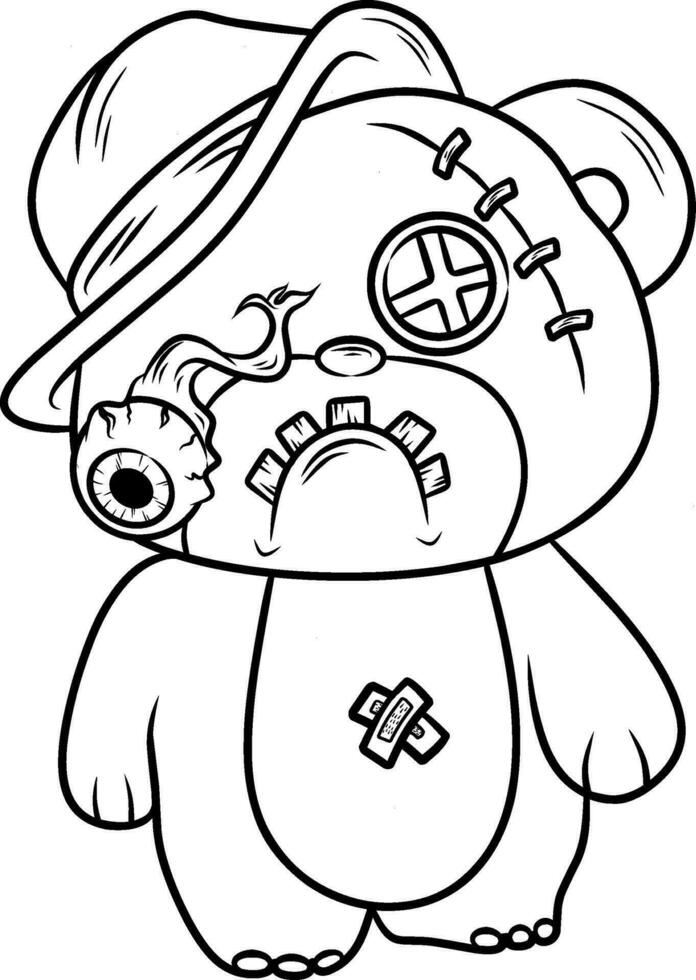 scary teddy bear line art vector