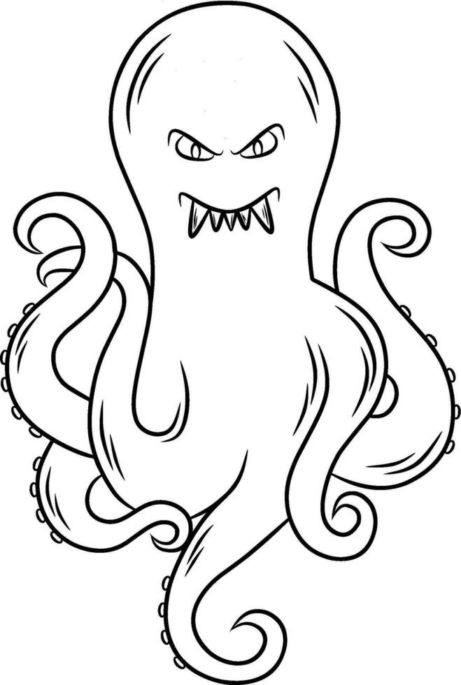 evil octopus line art for coloring book vector