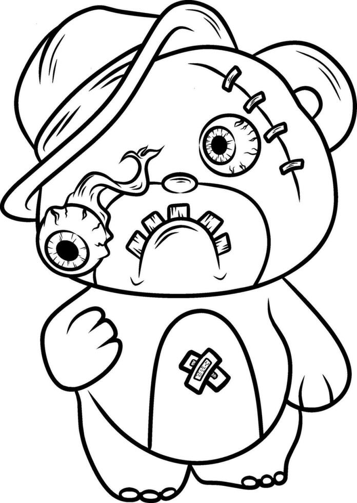 scary teddy bear line art vector