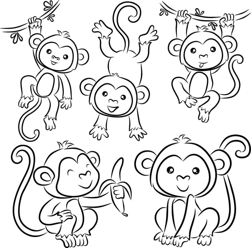 Monkey line art for coloring book page vector