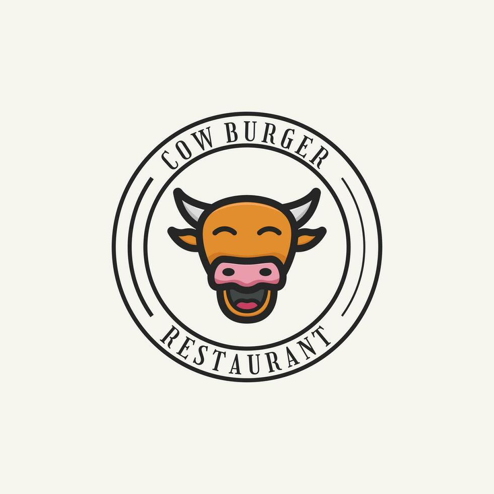 Cow burger logo design vintage retro vector