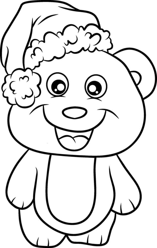 Evil teddy bear with Christmas hat line art vector