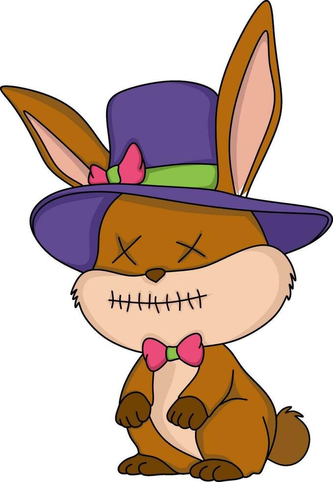 Bunny wearing hat with sad expression vector