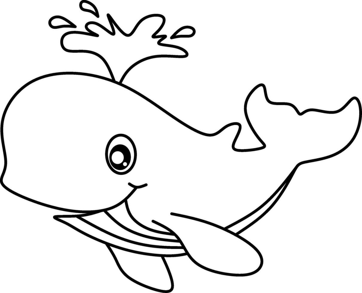 whale line art cartoon for coloring book page vector