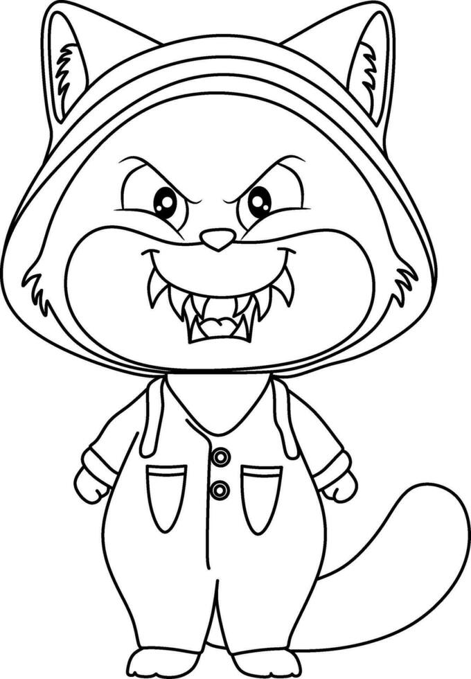 Scary cat line art for coloring book page vector