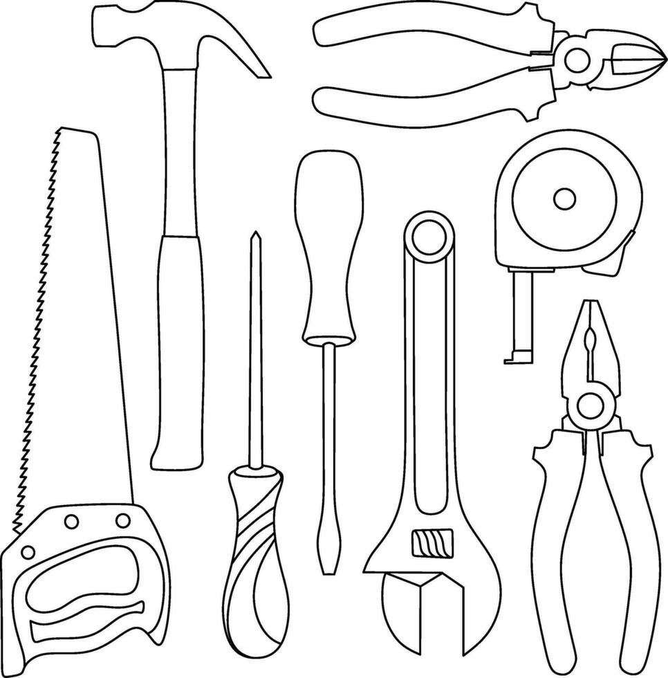 Tools line art vector illustration
