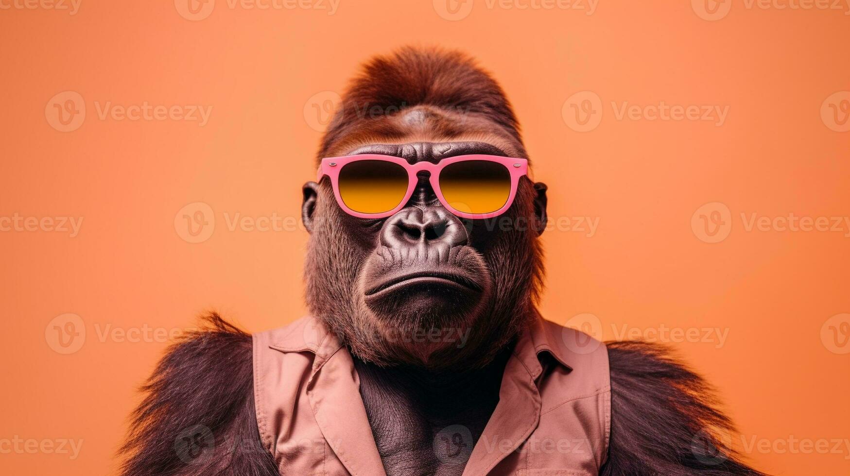 Generative AI, Cool Gorilla Stylish Sunglasses on a Pastel Paradise photo