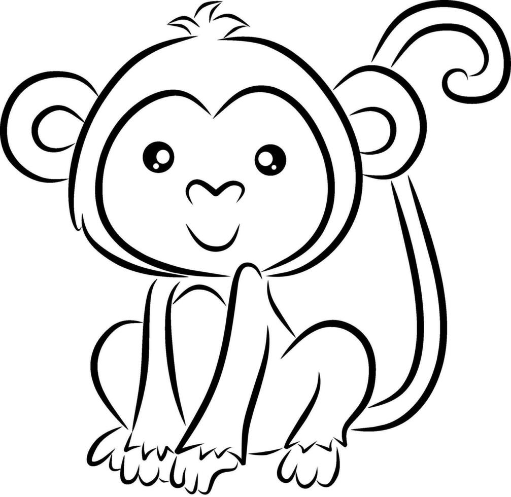 Monkey line art for coloring book page vector