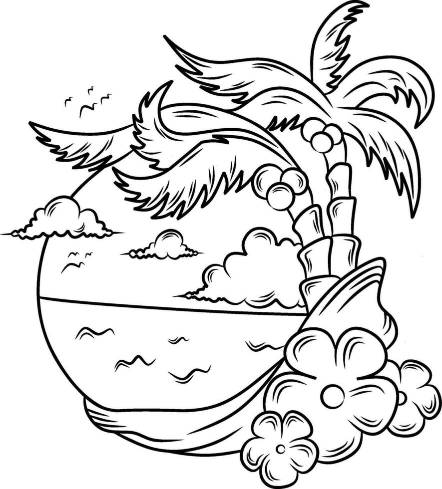 Summer Beach line art for t-shirt design vector