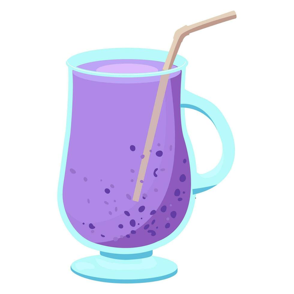 Lavender cocktail in a glass goblet with a straw. Vector illustration isolated on white background.