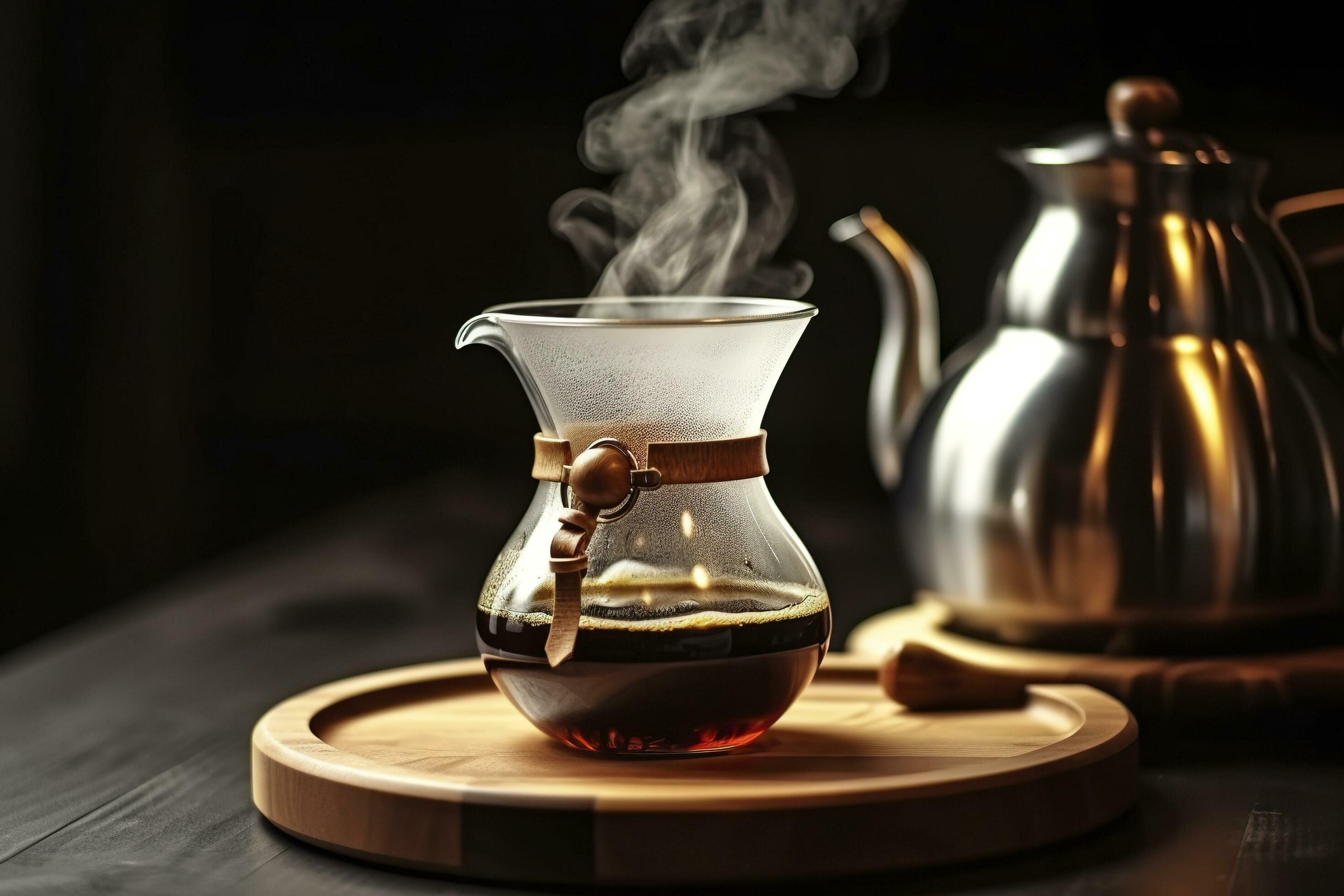 An alternative coffee brewing method is pure over, a glass teapot on a