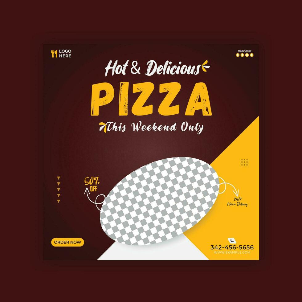 hot and delicious pizza social media post template design vector