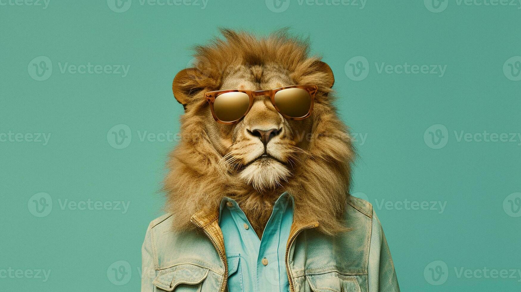 Generative AI, Cool King of the Jungle Lion Sporting Sunglasses photo