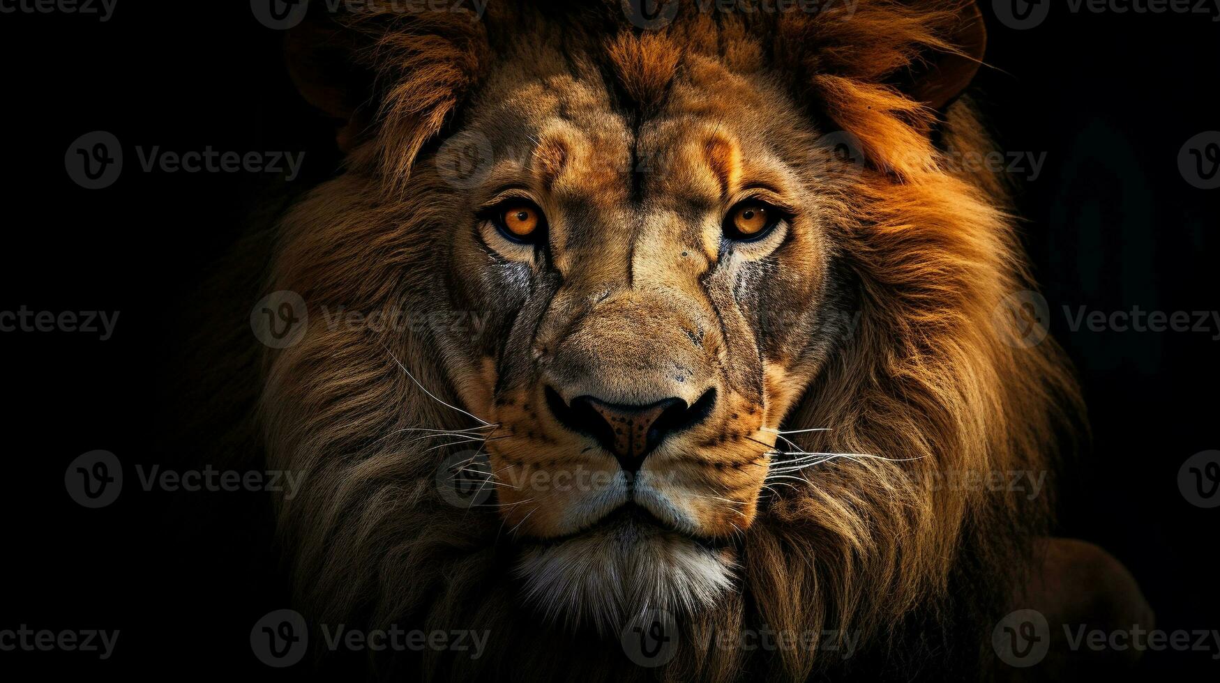 Majestic Encounter The Lion's Piercing Gaze, AI Generative photo