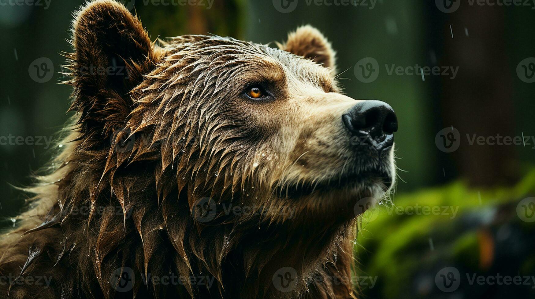 Majestic Grizzly Bear Roaming in the Enchanting Forest photo