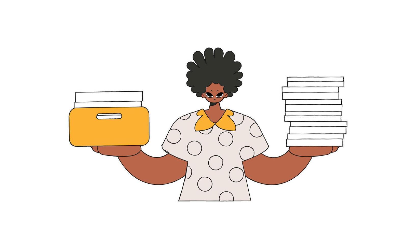 A modern man holds stacks of documents in his hands. vector