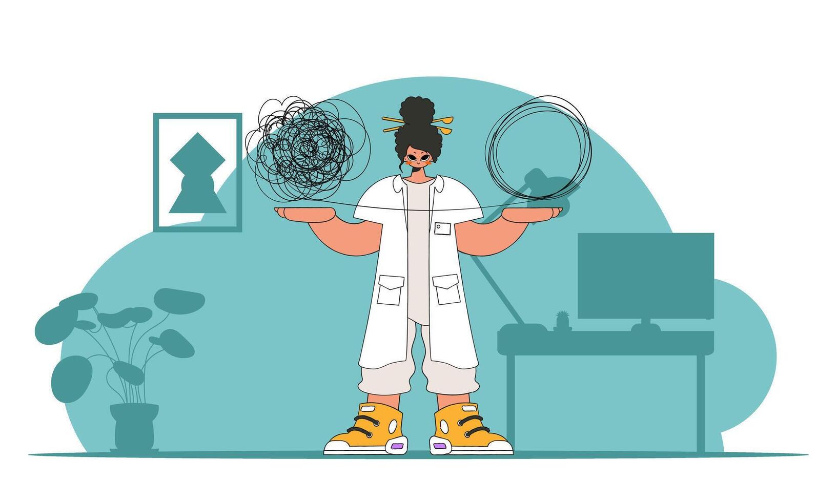 Topic Help Man with depression. The psychologist unpacks a tangle of thoughts. vector