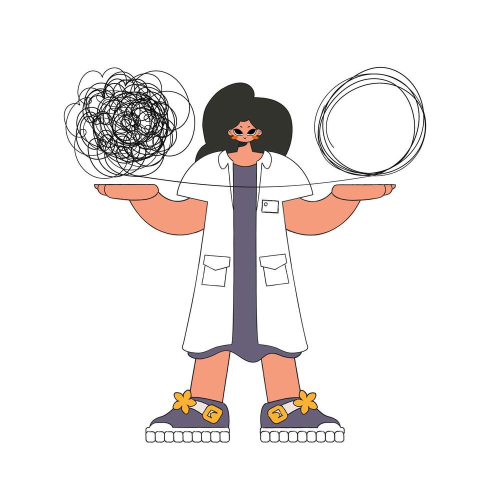 The doctor unpacks the tangle of thoughts. Help Man with depression. vector
