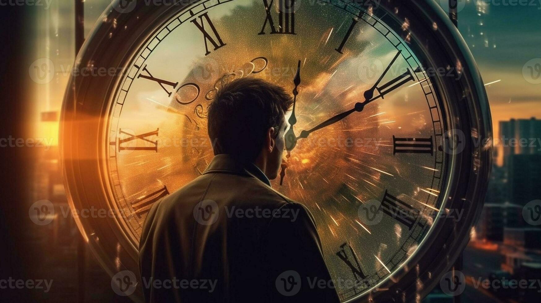 Generative AI, double exposure techniques to capture the concept of time travel. photo