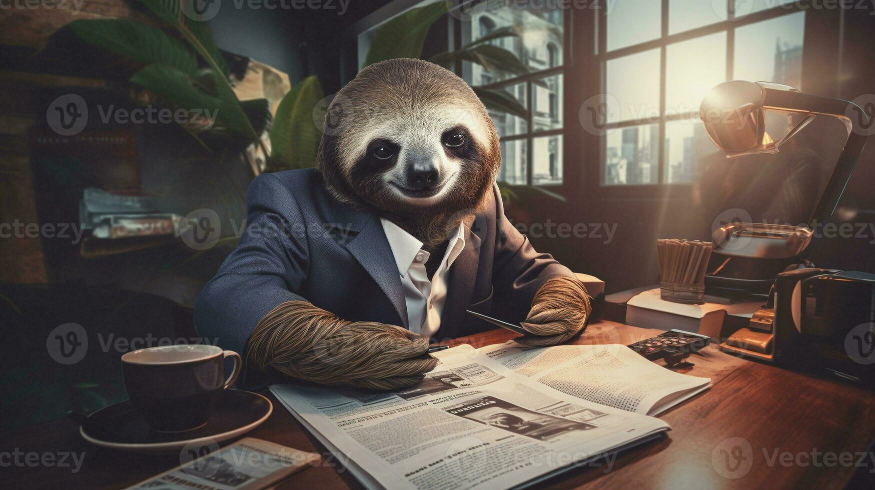Slothful Elegance A Dapper Sloth's Morning Routine photo