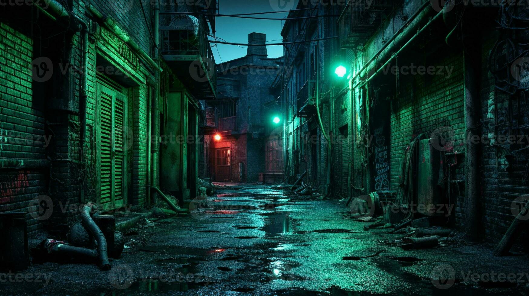 Eerie Neon-Lit Alleyway photo