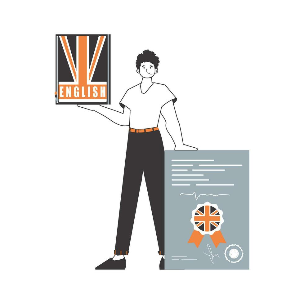 Male English teacher. The concept of learning a foreign language. Linear modern style. Isolated, vector illustration.