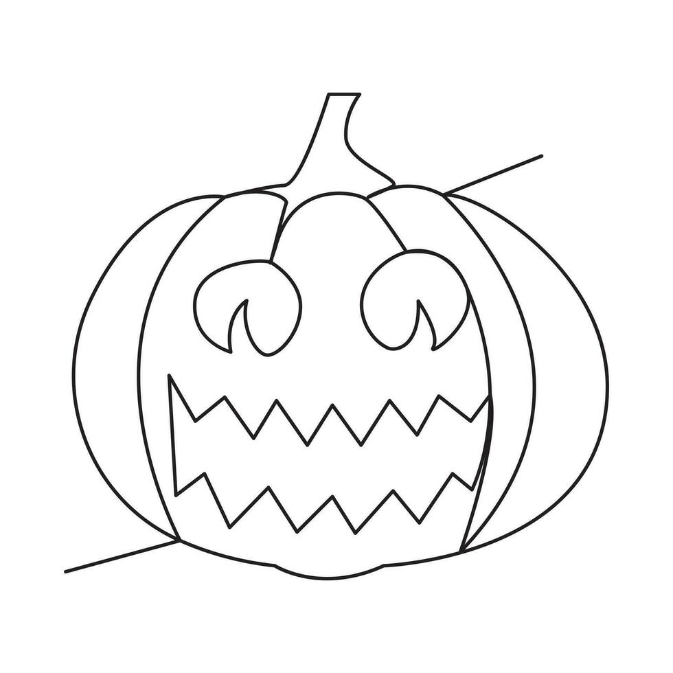 Single line pumpkin halloween face vector art illustration