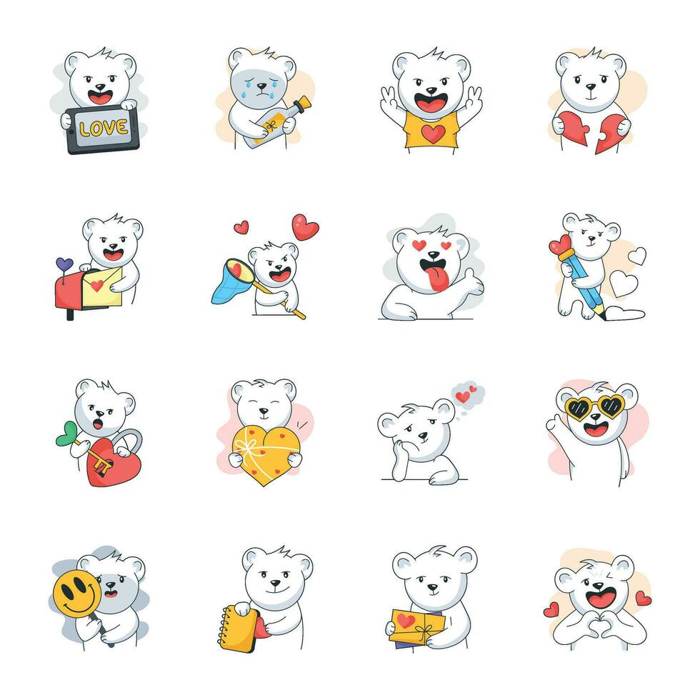 Collection of Flat Love Bear Stickers vector