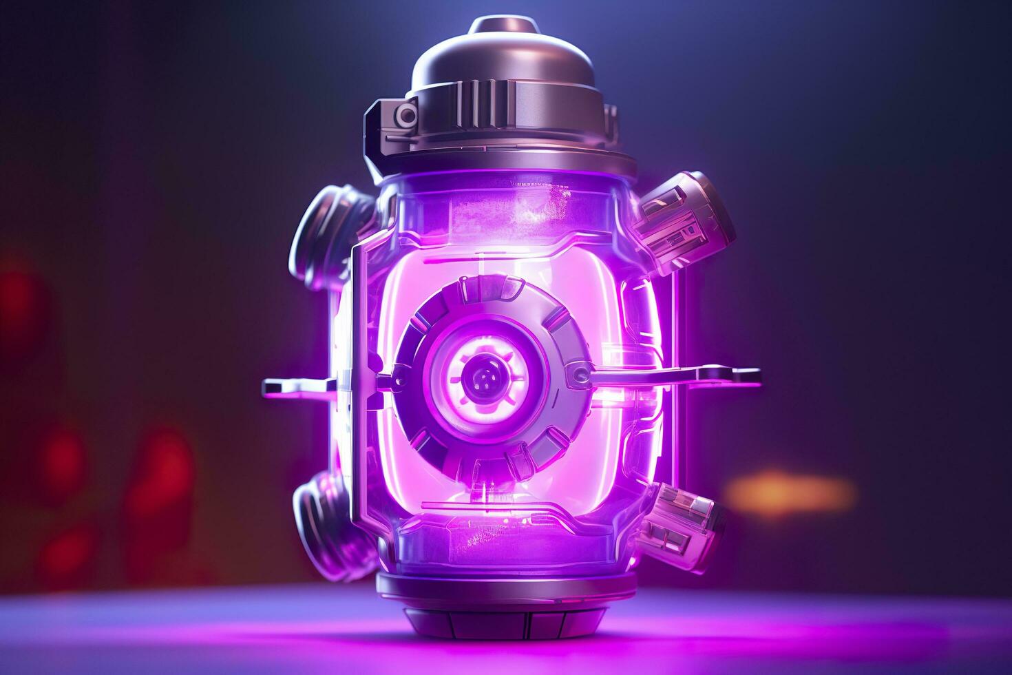 Purple Sci Fi Energy Flask with Pure Background. AI Generative photo