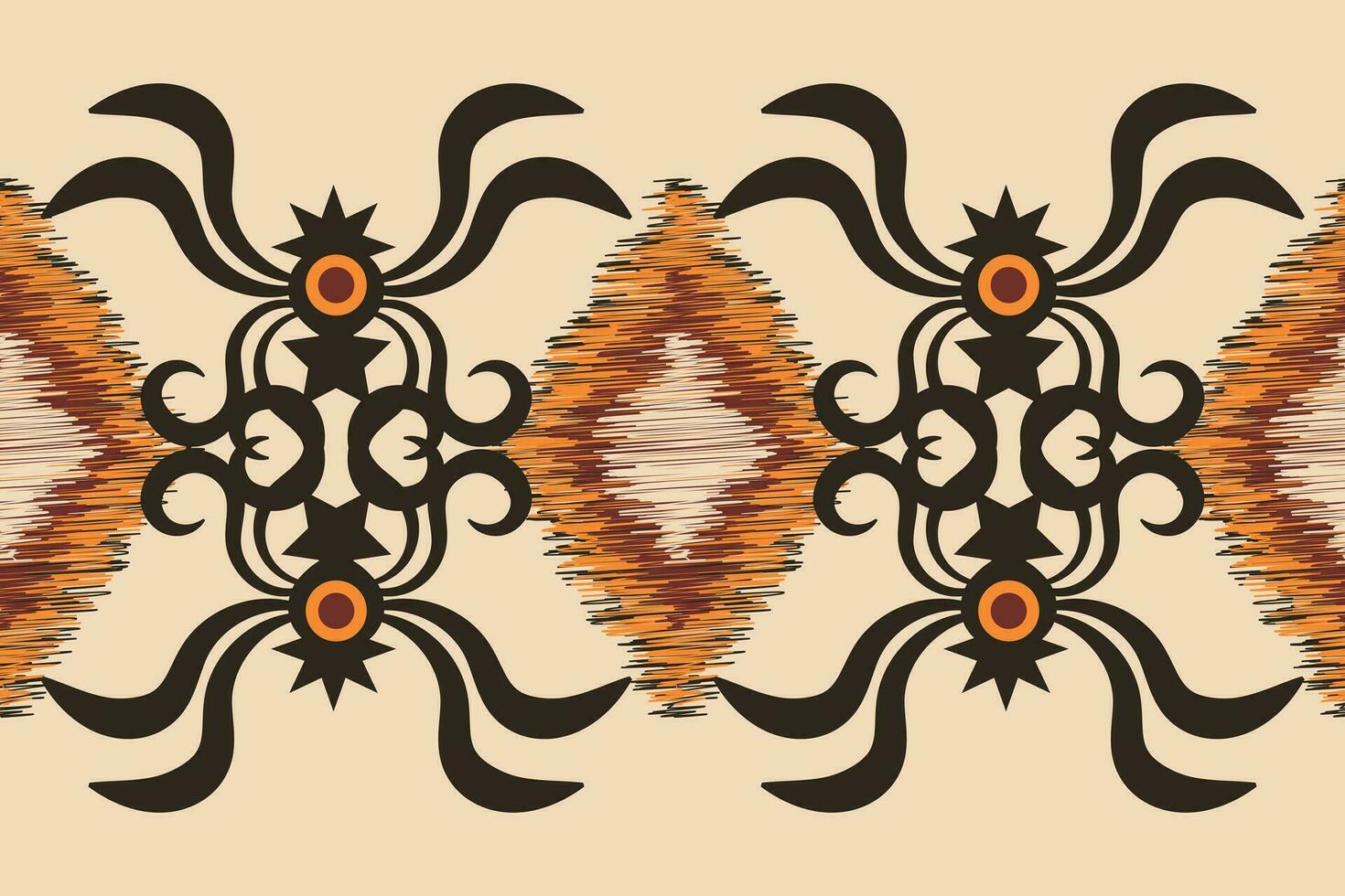 Ethnic Ikat fabric pattern geometric style.African Ikat embroidery Ethnic oriental pattern brown cream background. Abstract,vector,illustration.Texture,clothing,frame,decoration,carpet,motif. vector