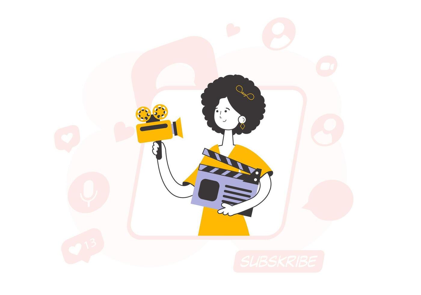 Line art style. Girl blogger. The concept of social networking. illustration. vector