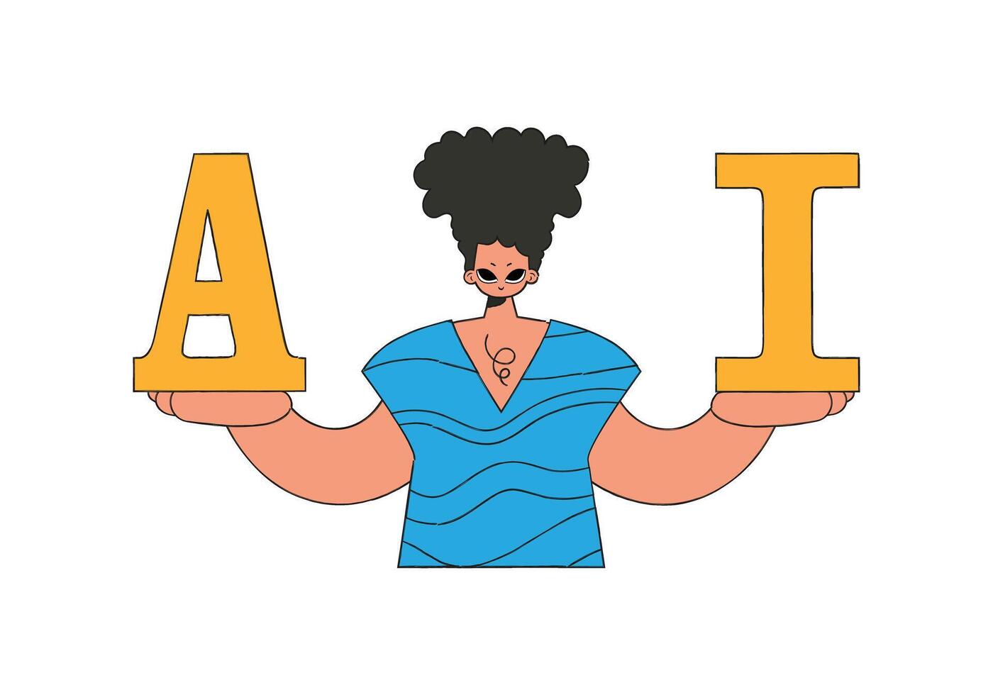 Illustration of a man holding the letters A and I, symbolizing Artificial Intelligence. vector