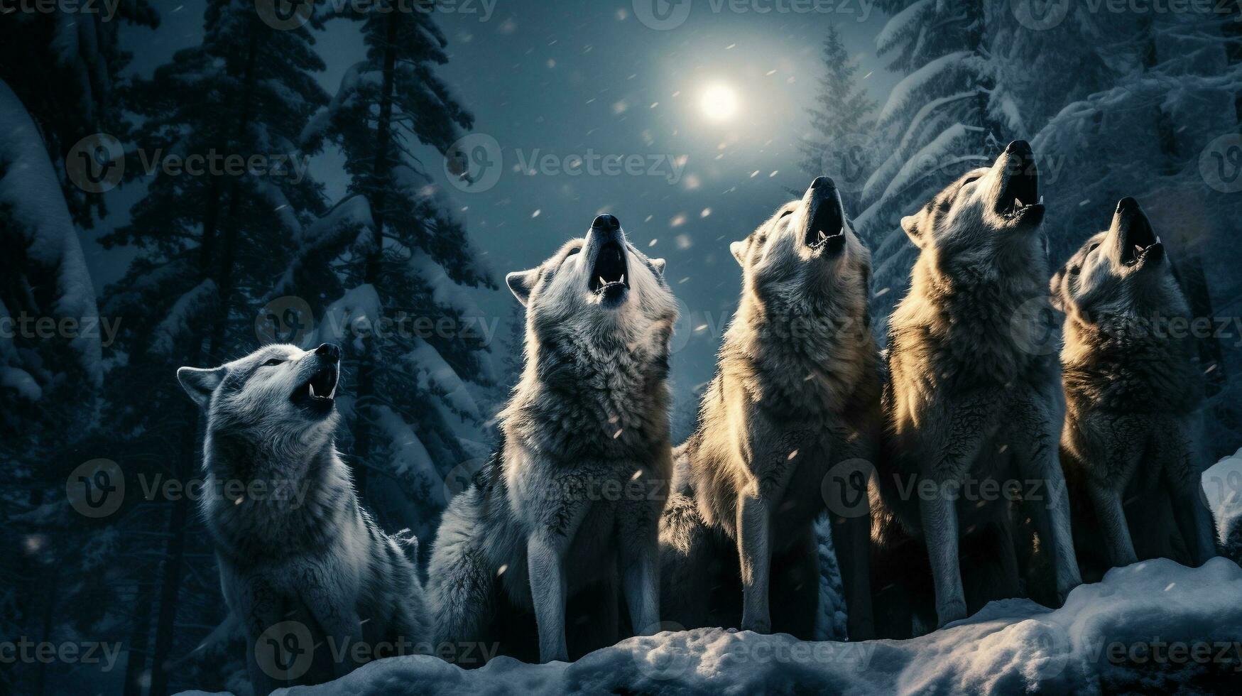 Moonlit Serenade Wolves' Melody Beneath the Full Moon photo