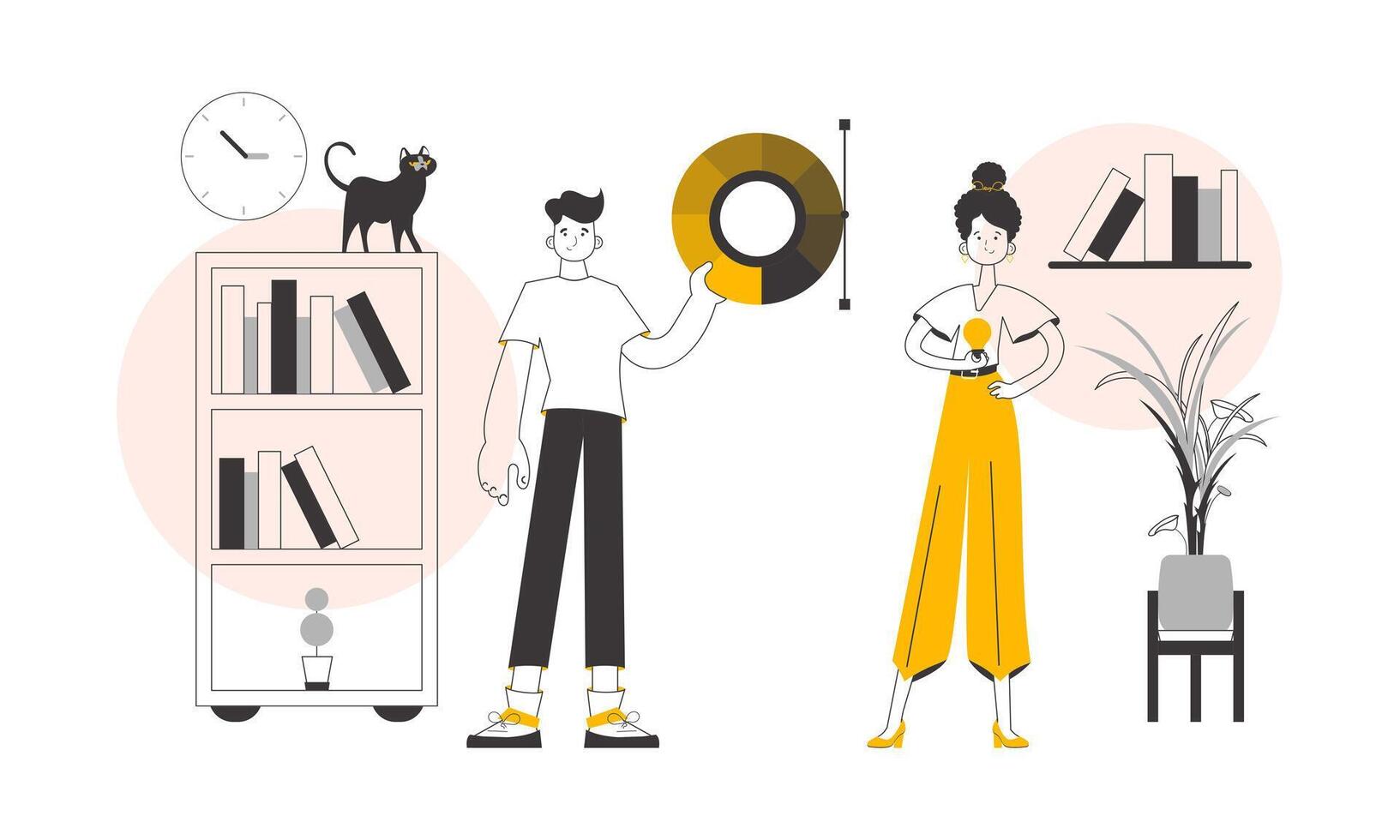 Team of graphic designers. Modern linear style. Vector illustration.