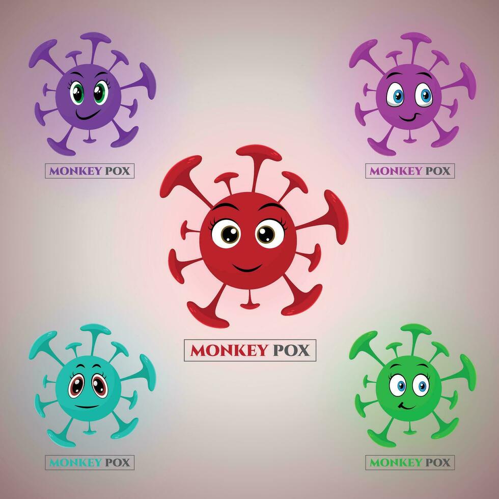 Monkey pox virus in cartoon style, vector illustration of flat style virus outbreak pandemic logo design