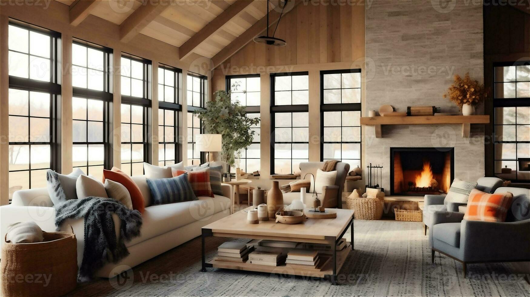 Generative AI, Cozy Modern Farmhouse Living Room photo