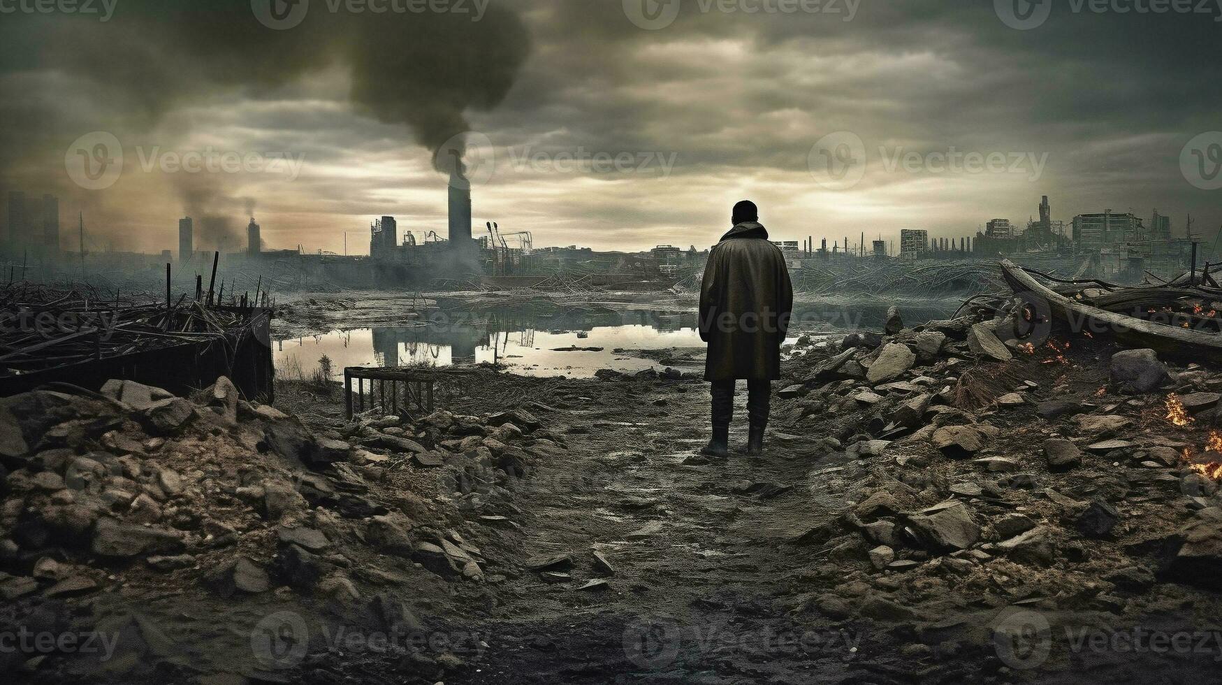 Generative AI, Dystopian future a dark and moody images photo