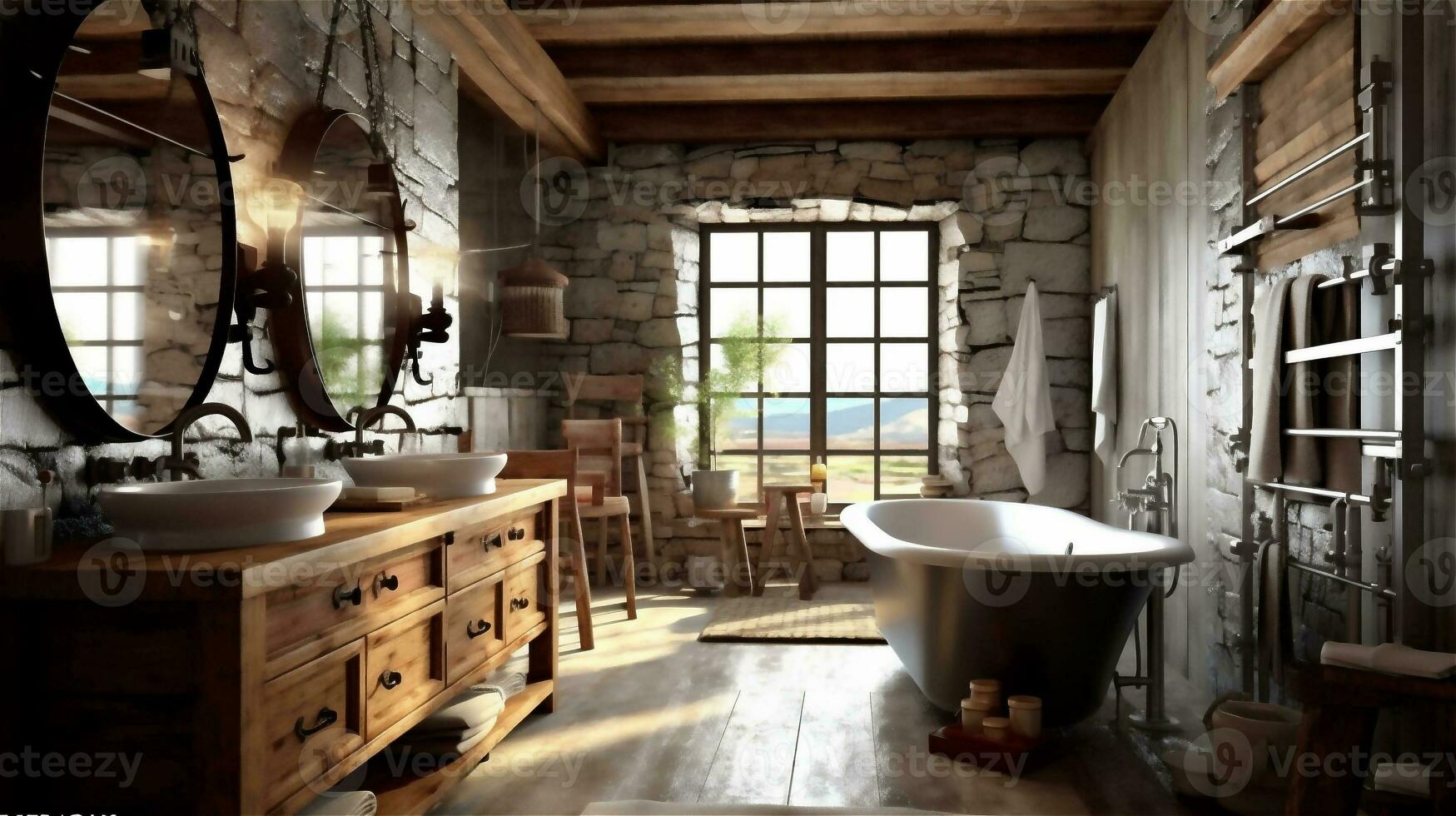 Generative AI, Rustic Retreat A Cozy and Inviting Bathroom Design
