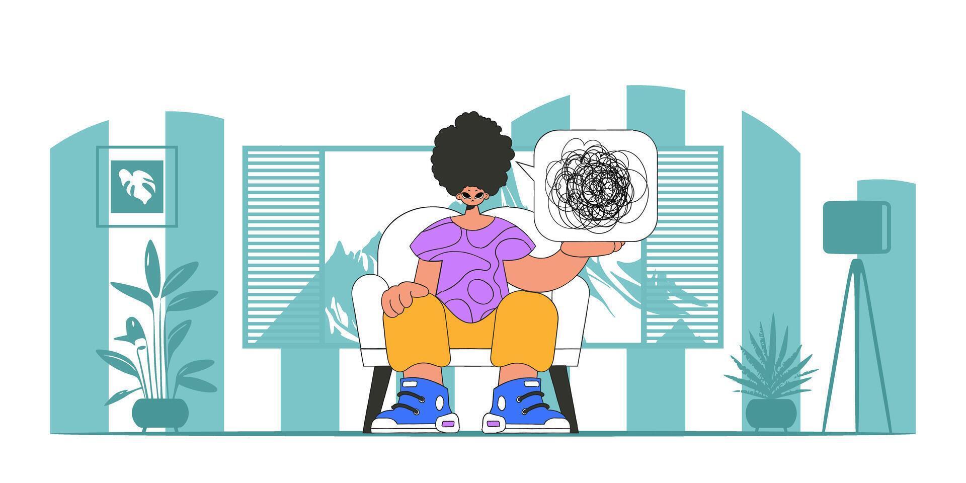 A person with mental problems. The man shows that he is confused. vector