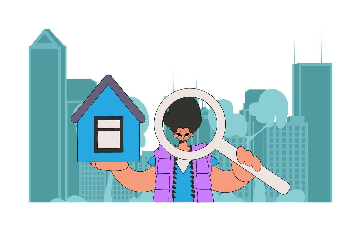 Concept Selling and owning a house. Real estate realtor guy sells a house. vector